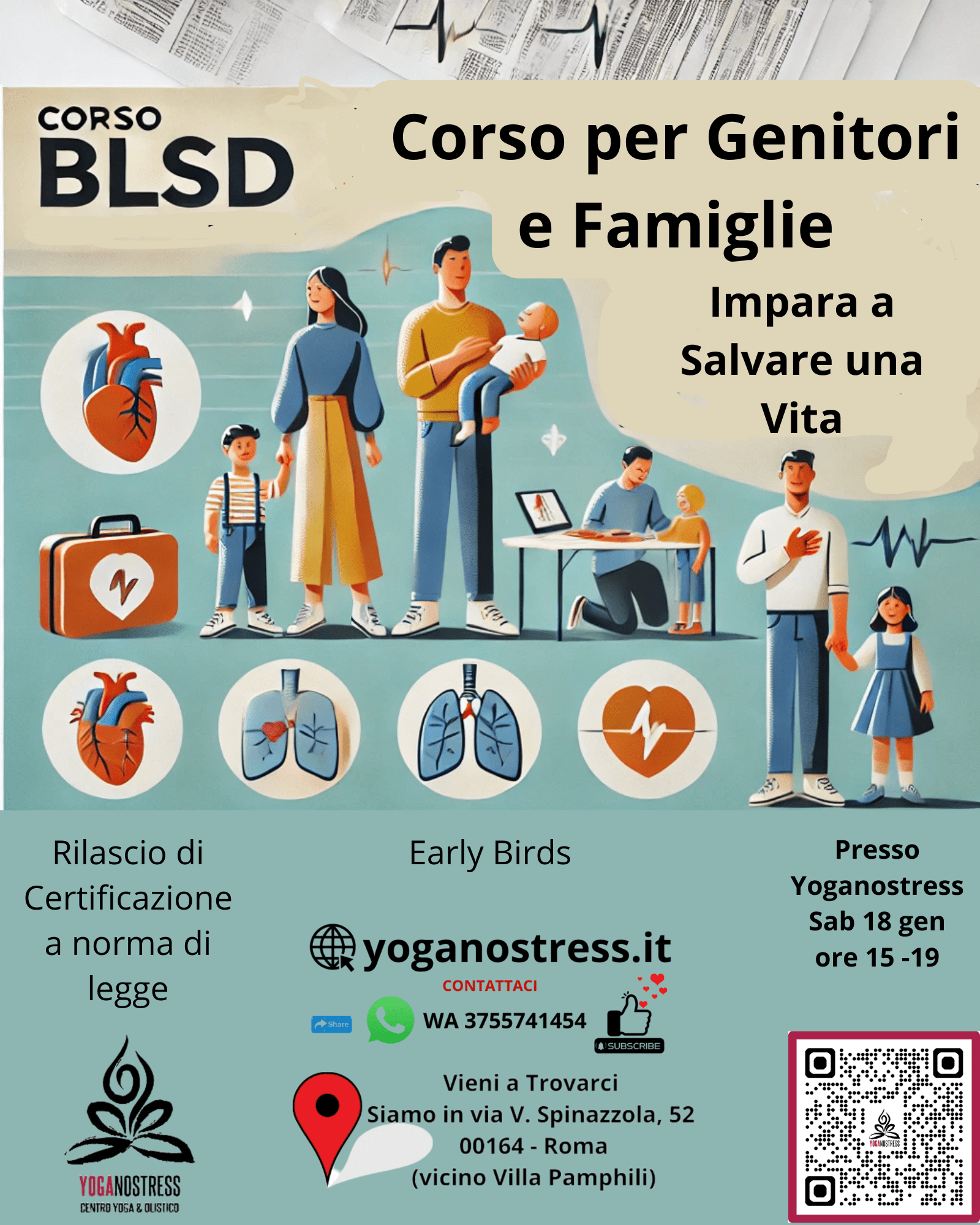BLSD PER LE FAMIGLIE corso certificato 18 gen 2025 disostruzione massaggio cardiaco defibrillatore